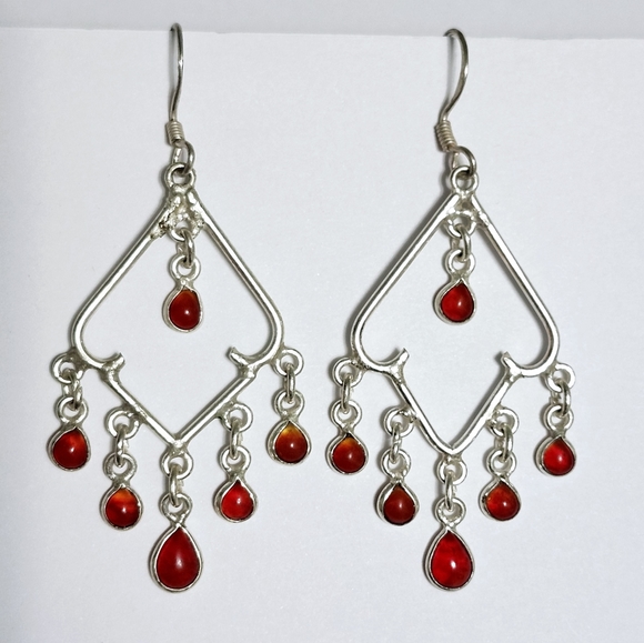 Carnelian silver earrings 3" - Picture 5 of 6